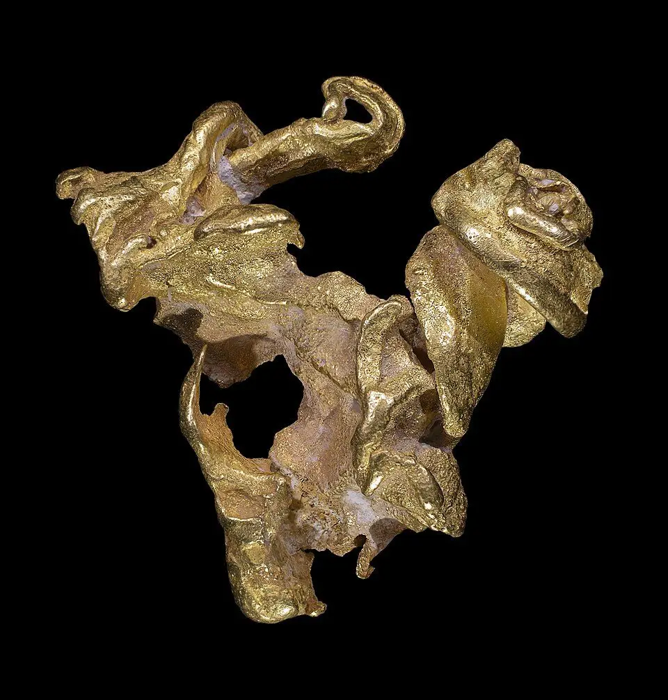 A branching specimen of native gold on black